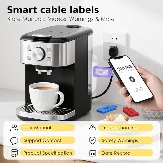 24-Pack Smart NFC Cable Labels with Blank Stickers, Programmable Reusable Wire Tags for Electronics, Cord ID & Cable Management for Automation, IT Server - Rectangle & Oval