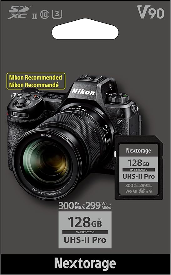 Nextorage Japan 128GB SD Card UHS-II Memory Card V90 Canon, Sony, Nikon, Fujifilm, Panasonic Camera 8K 4K High-Speed Continuous Shooting pSLC Max Read 300MB/s Max Write 299MB/s NX-F2PRO128G