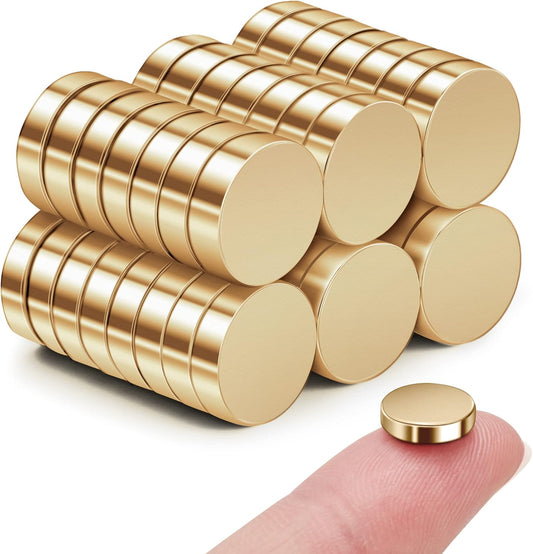 SMARTAKE Neodymium Refrigerator Magnets - 45 Pcs Small Round 10x2.6mm | Premium Multi-Use for Home, Office & School (Gold)