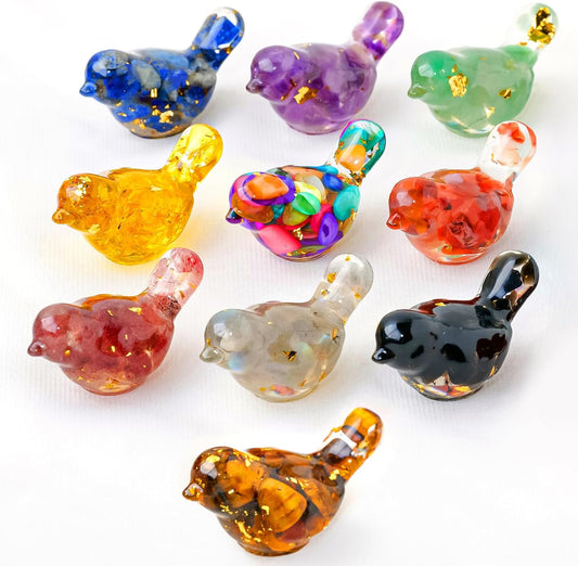 Skiennix Crystal Bird Figurines - Unique Resin Animal Statues for Home Decor | 10PCS Set