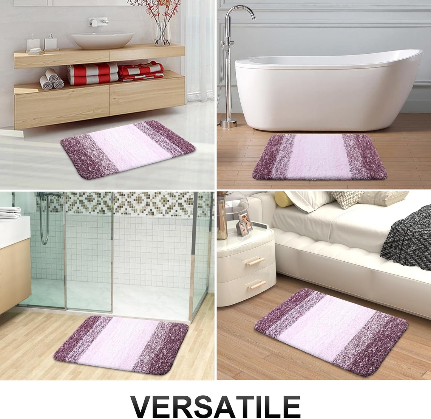 OLANLY Large Bath Rugs - Extra Soft Microfiber with Rubber Backing | Quick Dry, Machine Washable, 54x24, Mauve