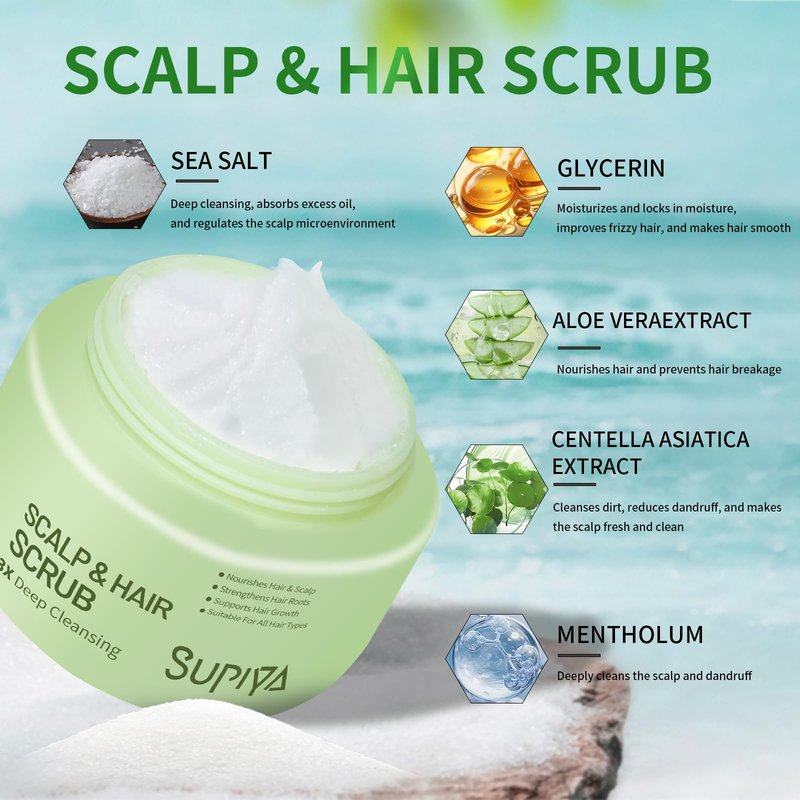 SUPIYA Exfoliating Scrub for Deep Cleanse - Natural Scalp Scrub Shampoo for Men & Women, Gently Exfoliation & Hydration, Making Hair Thicker and Stronger, 8.8oz