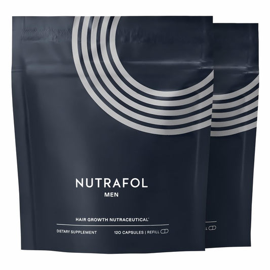 Nutrafol Men's Hair Growth Supplements, Clinically Tested for Visibly Thicker Hair and Scalp Coverage, Dermatologist Recommended - 2 Month Supply, 2 Refill Pouches