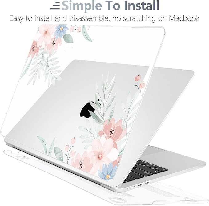 Batianda Premium Case for New MacBook Air 15 inch with M5 M4 M3 M2 Chip 2026 2025 2024 2023 Release, Designed Ultra-Slim Hardshell & Keyboard Cover & Screen Protector 4-in-1 Bundle, Watercolor Floral