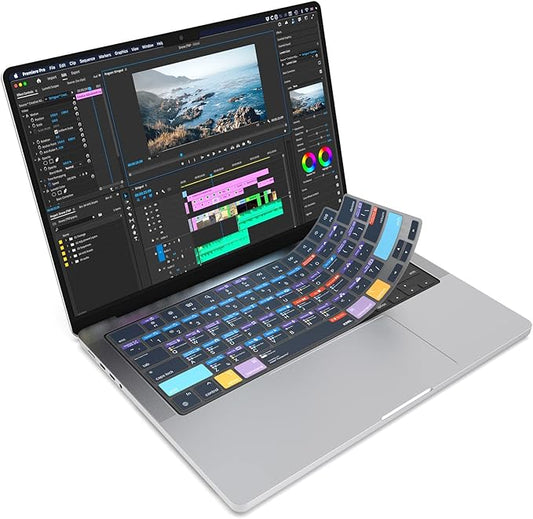 JCPal Adobe Premiere Pro Shortcut Guide Keyboard Cover for Apple MacBook Pro 14 inch / 16 inch (M1–M5), MacBook Air 13 inch / 15 inch (M2–M5) and MacBook Neo (US–Layout)