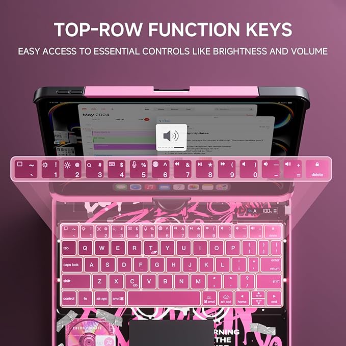 Tiaota Transparent Case with Keyboard for iPad Pro 13 inch (M5/M4, 2025/2024), iPad Pro 13,7-Color Backlit,Magic Wireless Keyboard, 360°Rotating,Multi-Touch trackpad,Pencil Holder,with Shortcuts,Pink