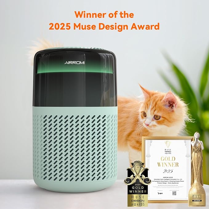 AIRROMI HEPA Air Purifier for Bedroom&Home,Pet Air Purifier for Home Pets,Removes Pet Odor,Cat Litter Smell,Dust,Smoke&Allergies,Quiet Room Air Purifier with Scents,360°Air Cleaner,A2005 Turquoise