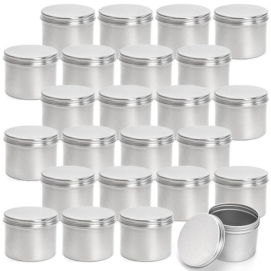 Foraineam 24 Pack 4 oz. Round Tin Cans Hair Wax Cream Lip Balm Cosmetic Sample Container Jars Candle Tea Spice Empty Travel Tins with Screw Lid