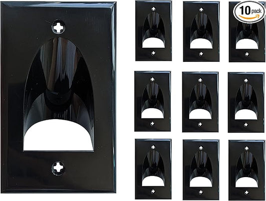 BestMounts - 10 Pack Inner Nose Behind Wall Cable Management TV Cord Hider for Wall Mounted TV - Single Gang Low Voltage Recessed Wall Plates Cable Pass Through for Wires, HDTV, HDMI (Black)