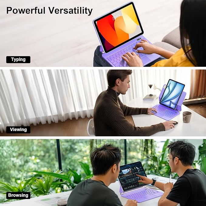 Keyboard Case for iPad Air 13 inch (M3 2025/M2, 2024),iPad Pro 12.9 inch (3/4/5/6th Gen)，Magic-Style Magnetic – Floating Cantilever Stand – Backlit Keyboard Case with Multi-Touch Trackpad (Purple)