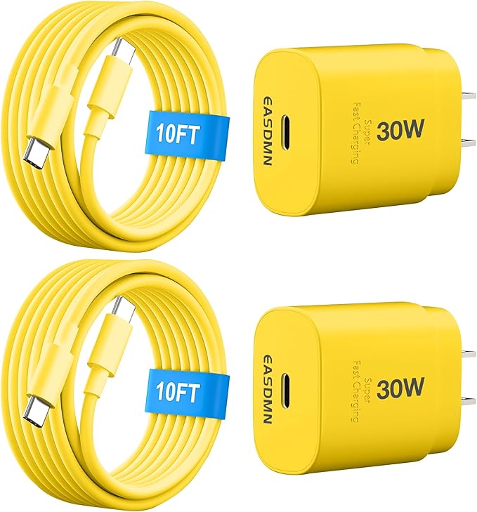 30W USB C i Phone 17 16 15 Charger Fast Charging, 2PACK Wall Charger for iPhone 16 15 Pro Max Charger Cord 10FT Fast Type C Block for iPhone 17 Pro Max/17 Air/16/15 Plus/15 Pro Max,i Pad Pro, Yellow