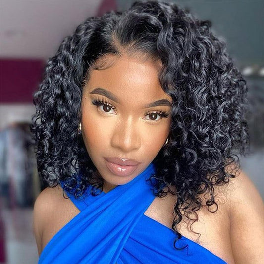 LAPIALA 10 Inch Short Bob Wig 13x4 Deep Wave Bob Wigs Human Hair 180% Density Deep Curly 100% Human Hair Wigs Pre Plucked Wet and Wavy Transparent Lace Frontal Wig for Women Natural Hairline
