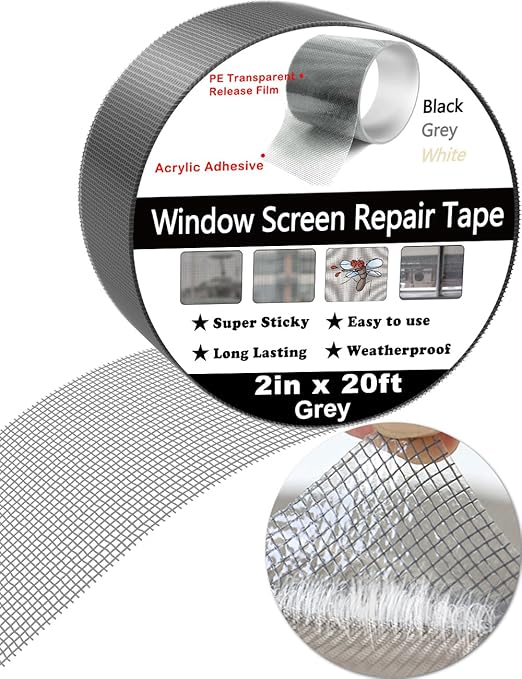 WOHOHOHO Window Screen Repair Tape, 2 in X 20 FT (240IN) Grey Screen Patch Repair Kit, 3-Layer Strong Adhesive Invisible Screen Tape Mesh Repair for Windows, Doors Garage Mosquito Net Magnetic Screen