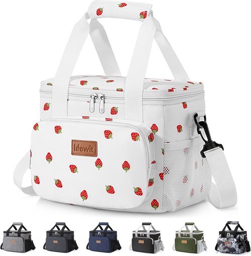 Lifewit Insulated Lunch Bag - Soft Cooler Tote for Adults | 12-Can Capacity, Strawberry Design (9L)