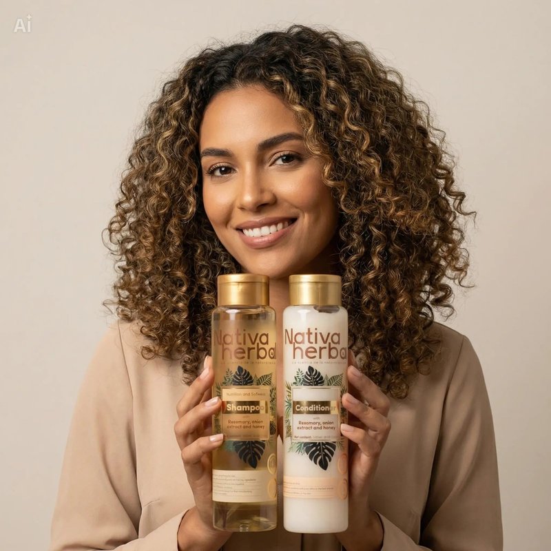 Nativa Herbal Rosemary and Onion Shampoo & Conditioner – Hair Growth and Anti Hair Loss Set, Organic 18.5 fl oz Each, Strengthens Roots, Restores Shine, Paraben Free Natural Hair Care