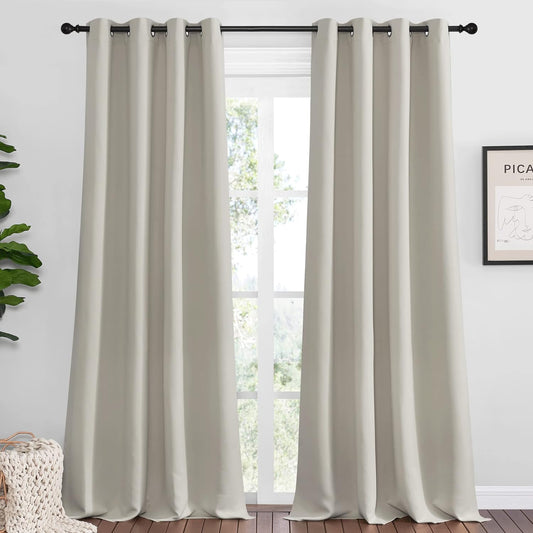 NICETOWN Natural Room Darkening Curtains - 96" Long | Total Privacy Drape Panels for Boho Farmhouse Decor (Set of 2, 55" Wide)