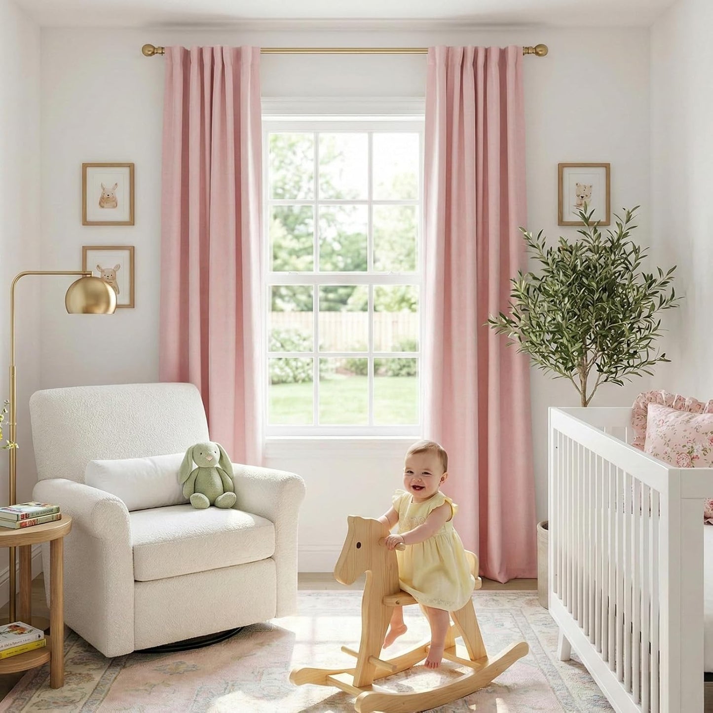 Skiennix 100% Blackout Linen Curtains - Thermal Insulated Drapes for Bedroom | 50" W x 102" L, Baby Pink, 2 Panels Set