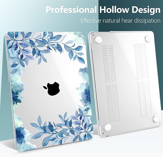 TWOLSKOO for MacBook Air 13 inch Case M5 2026 M4 2025 M3 M2 2024-2022 A3449 A3240 A3113 A2681, Plastic Hard Shell & Keyboard Cover & Screen Film for MacBook Air 13.6 inch Case, Blue Floral