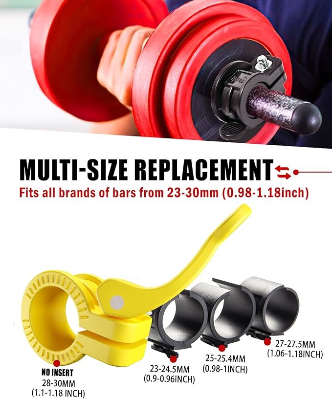 ZY-HUAN Narrow Barbell Clips 2.5cm Width for Olympic Bars, 0.9-1.18inch Adjustable Weight Clamps, Quick Release Locking Collars for Weightlifting