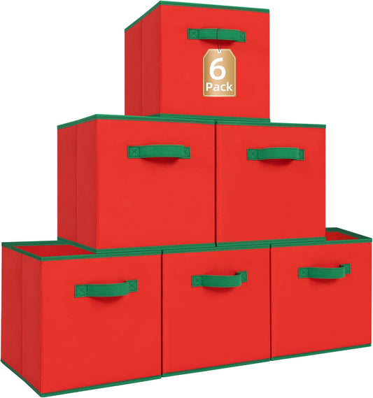 Storage Maniac Storage Cubes - 11-Inch Durable 6-Pack Fabric Bins for Closet & Toy Organization | Red