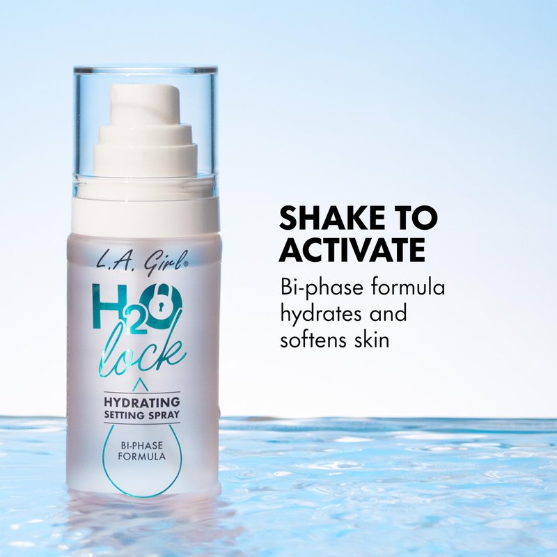 L.A. Girl H2O Lock Setting Spray, Bi-Phase Hydrating Makeup Setting Mist with Aloe Vera, Vitamin E, Cucumber Extract, Dewy Finish, Long-Lasting G97882