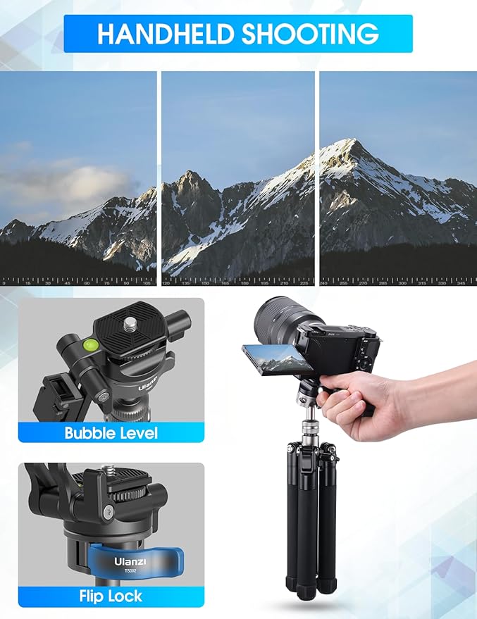 ULANZI MT-63 Portable Vlog Tripod, 57" Foldable Aluminum Alloy Extendable Camera Tripod with 2 in 1 Phone Clip, 360° Ball Head Travel Lightweight Tripod for iPhone/Android/Camera, Load 5KG/11LBS