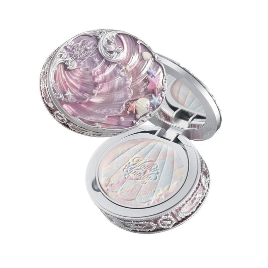 Flower Knows Shell's Jewel Collection Baked Powder,Makeup & Setting Pressed Powder Compact with Mirror and Puff,Pink Smooth Oil-Control Pore Blurring,0.32 Oz(02 Dreamy Pink)