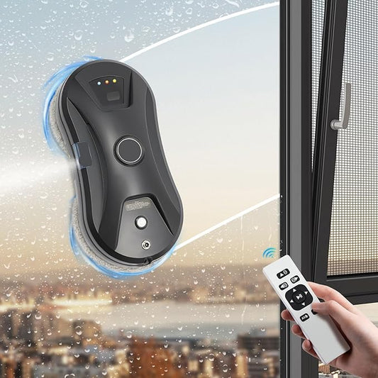 Smart Glass Cleaner Robot - Window Cleaning Machine With Automatic Water Spray, Strong Suction, Remote Control for Windows, Glass Doors, Tiles (Black)