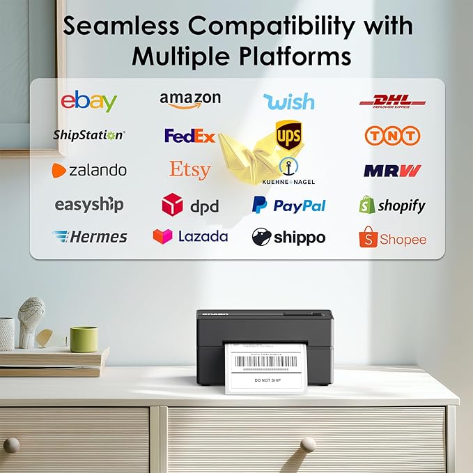KNAON Bluetooth Thermal Shipping Label Printer, 4x6 Portable Thermal Address Label Printer for Small Business, Compatible with iPhone,Android,Windows,Mac,–Works with Etsy Shopify USPS&More, Black