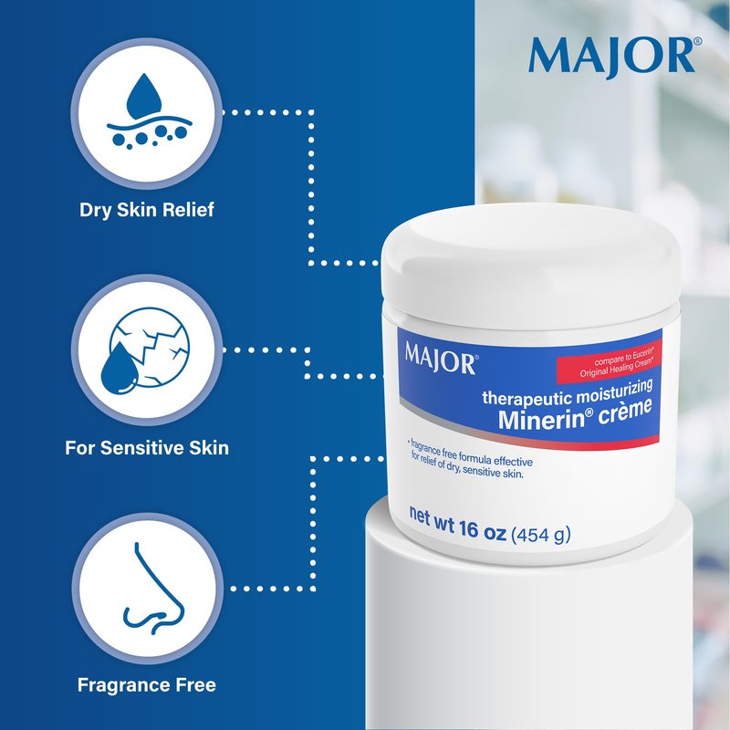 MAJOR Therapeutic Moisturizing Minerin Créme - Body Cream Moisturizer for Dry Skin - Fragrance-Free - 16 Oz. (4 Pack)