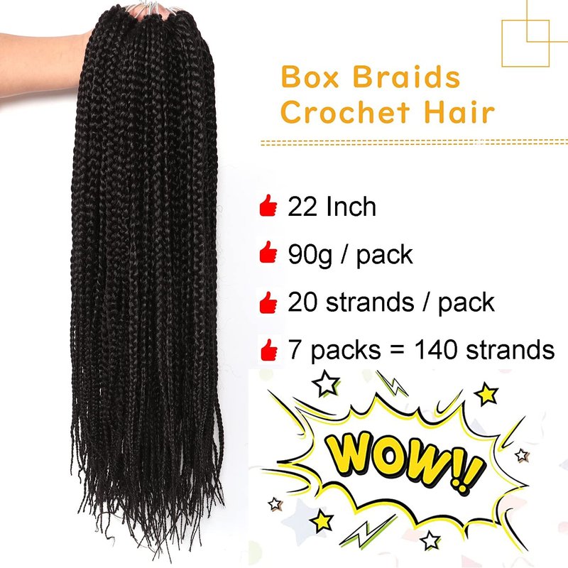 7 Packs Goddess Box Braids Crochet Hair 22 Inch Prelooped Crochet Box Braids Crochet Hair for Black Women Braiding Hair (22 Inch 7 Packs, #1B)