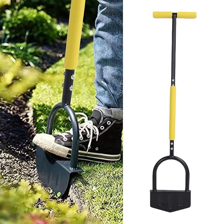 Hilitand Half Moon Lawn Edger Manual Edger Stainless Steel Lawn Edging Tool with T Handle for Garden Flower Bed Sidewalk Driveway