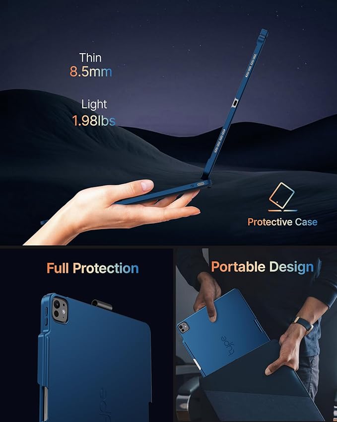 typecase Touch Case with Keyboard for iPad Pro 13"(M5/M4, 2025/2024), iPad Air 13"(M4/M3/M2, 2026/2025/2024) & iPad Pro 12.9", Trackpad, 360° Rotatable, 11-Colors Backlit, Lake Blue