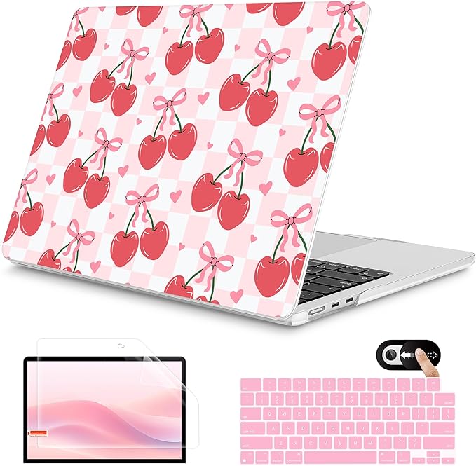Mektron for 2026 MacBook Air 13-inch M5 Laptop Case A3449 with 13.6-inch Liquid Retina Display Fits 2025 A3240 M4 2024 A3113 M3 2023 A2681 M2 Printed Shell for MacBook Air 13.6", Cherries Bows C353