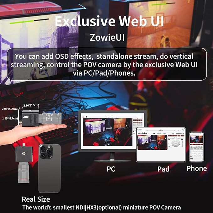 zowietek 4K Native NDI|HX3 POV Box Camera PoE, ZowieCAM, SDI & HDMI & UVC Output, Standalone RTSP/RTMP(s)/SRT Live Streaming, Ultra-Compact, Interchangeable Lens, PC/Mobile Phone/Tablet Control (CS)