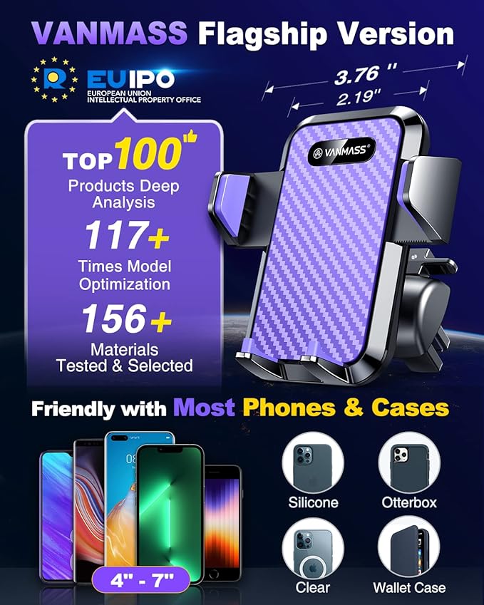VANMASS Phone Holders for Your Car [Super Suction Cup] Cell Phone Mount Car Dashboard Windshield Vent Desk Fit for iPhone 17 Pro Max 16 15 14 Universal Handsfree Automobile Vehicle Cradle,Purple