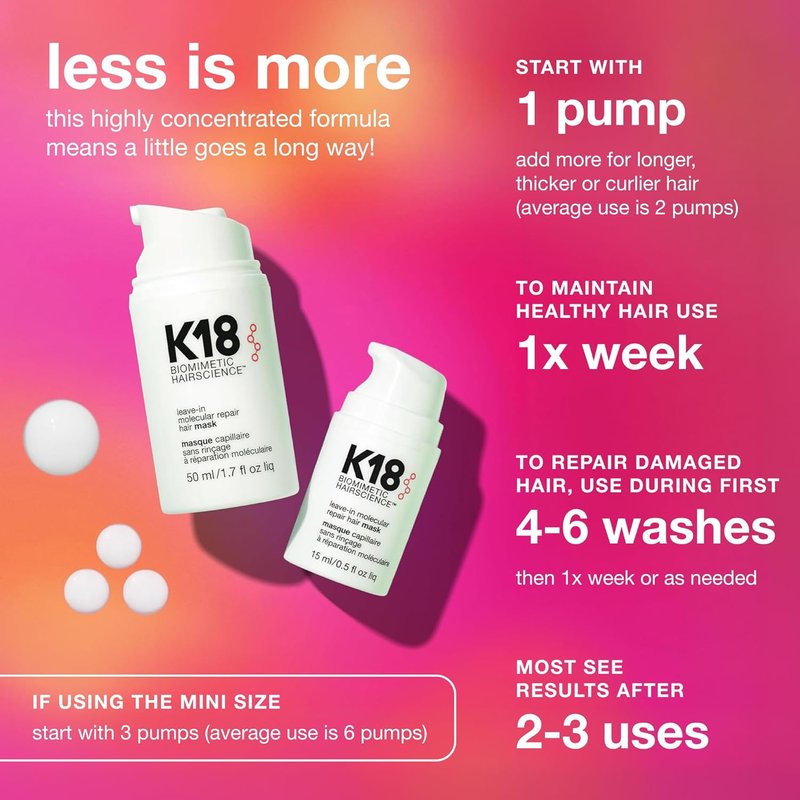 K18 Leave-In Molecular Repair Hair Mask - Revitalize Dry, Frizzy Hair | Fast 4-Minute Damage Recovery