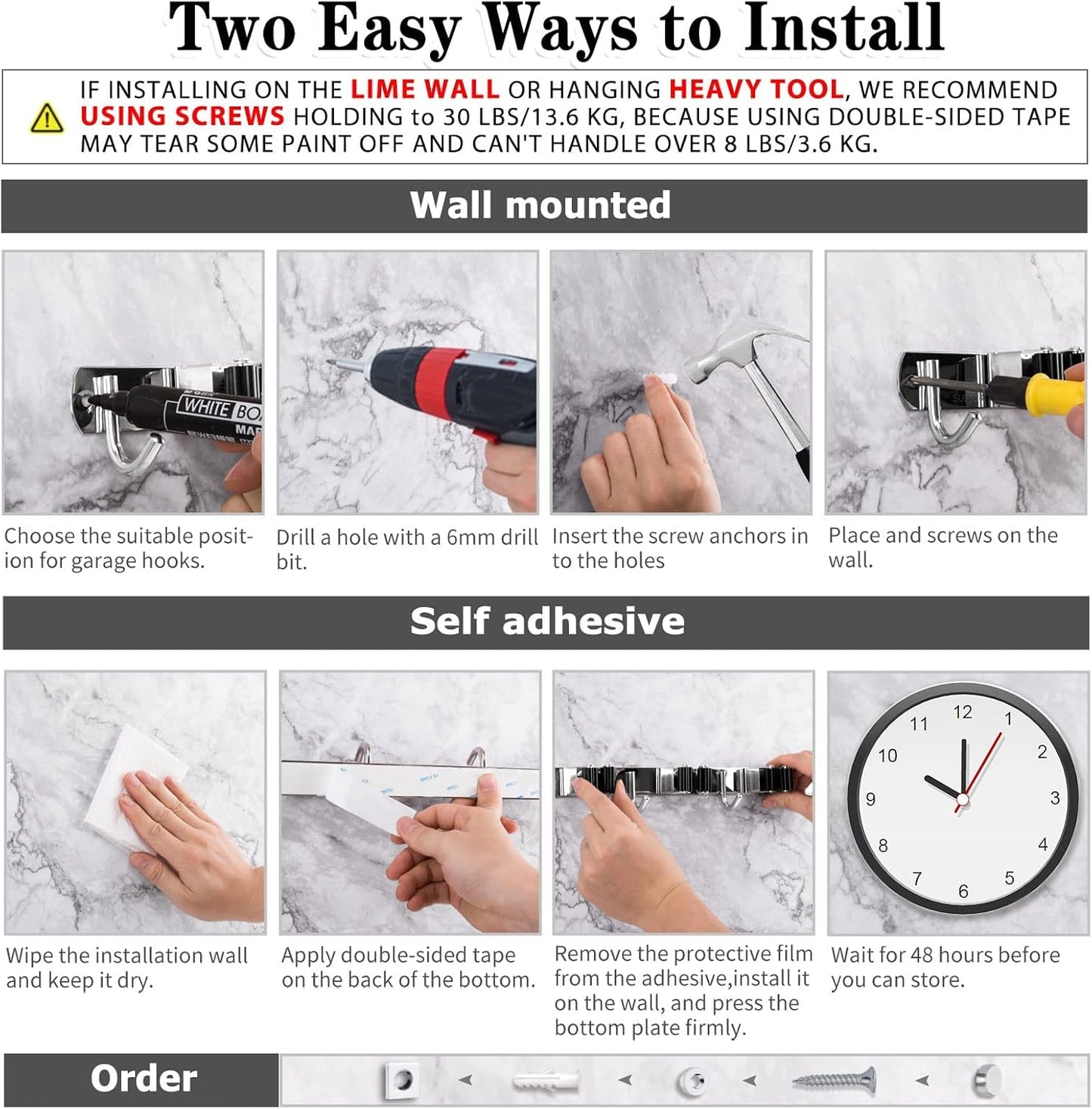 Skiennix Broom and Mop Holder - Wall Mounted Garage Organizer with Heavy Duty Hooks | Stainless Steel, Non-Slip