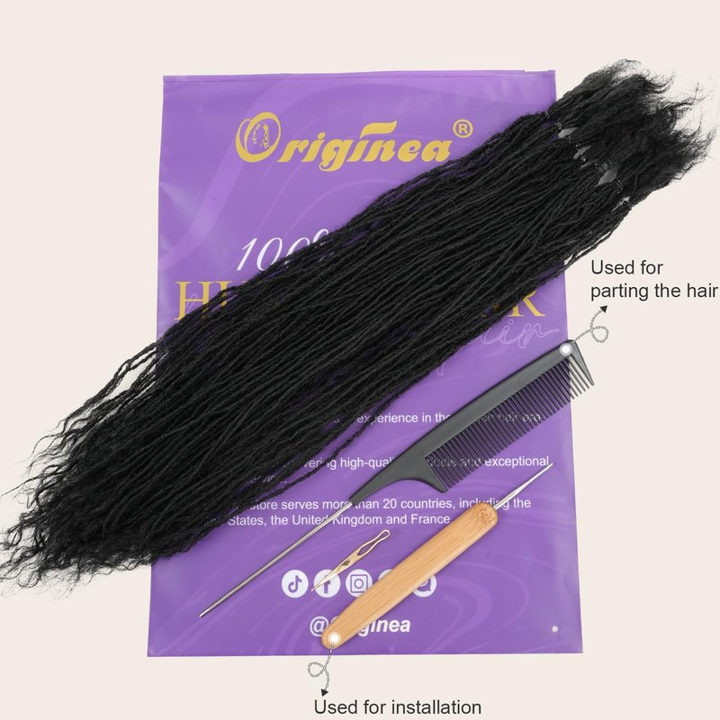 Originea Sister Locs Extensions Human Hair Curly Tips Permanent Micro Locs Extensions Natural Looking Soft Dreadlocks Can Be Bleached and Dyed (1B# 0.1cm, 6 Inch 30 Strands)