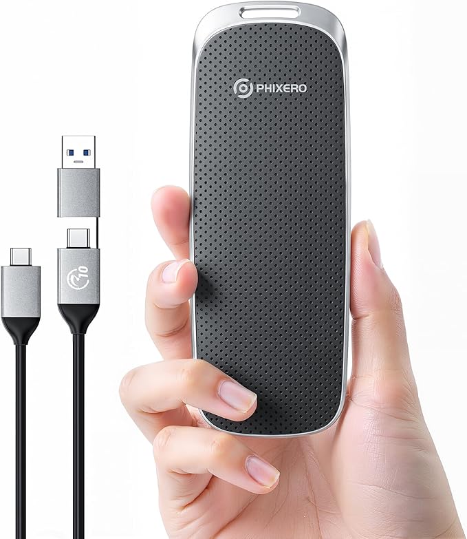 PHIXERO P10PRO External NVMe SSD 1TB, Up to 1050MB/s, USB 3.2 Gen2, Includes 2-in-1 USB C Cable, Portable Hard Drive for iPhone 15/16 PRO/Android/Mac, Black