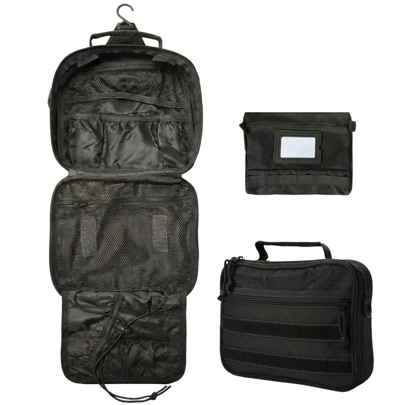 VELVEBAG ﻿Tactical Toiletry Bag for Men, Mens Toiletry Travel Bag, Hanging Dopp Kit Waterproof TravelShaving Hygiene Bag, Bathroom Multi-pocket Organizer, for Short Trips, Camping & Gym, Black
