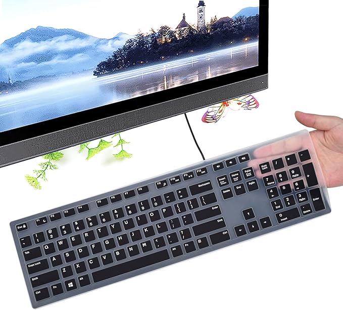 Keyboard Cover for DELL KB216 KB216b KB216t KB216d KB216p Wired & KM636 & Dell Optiplex 5250 3050 3240 5460 7450 705, Dell Inspiron 24" 27" 7700/7790/3475/3670/3477 All-in one Desktop Keyboard -Black