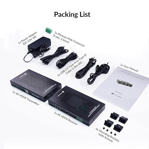 AV Access HDMI KVM Extender 50m/164ft, 4K@60Hz 4:4:4, 1080P@240Hz & 2K@144Hz, 4 USB 2.0 Ports, Low Latency, PoC, EDID, for Gaming PC, Office & CCTV (4KEX50-KVM)