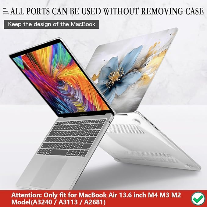 CISSOOK for MacBook Air 13.6 inch Case 2026 2025 2024 2023 2022 Release Model A3240 A3113 A2681, Hard Shell Cases with Keyboard Cover Type C Adapter for MacBook Air 13 M2 M3 M4 M5, Retro Golden Floral