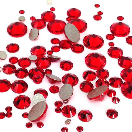 Swarovski Crystal Flatback Rhinestones - LIGHT SIAM Red 144 Pcs Mixed Sizes (SS5-SS30) for Nail Art