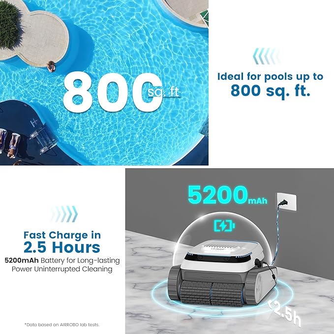 Pool Vacuum for Inground Pools, 45,000Pa Power, Smart Navigation, Cordless Robotic Pool Cleaner for Pool Floor, Wall & Waterline, 120min Runtime, Suitable for Inground and Above Ground Pools