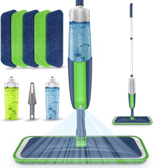 MEXERRIS Floor Mop - Spray Wet Mop for Hardwood Cleaning with 5 Washable Pads & 2 Refillable Bottles | Ideal for Home & Commercial Use