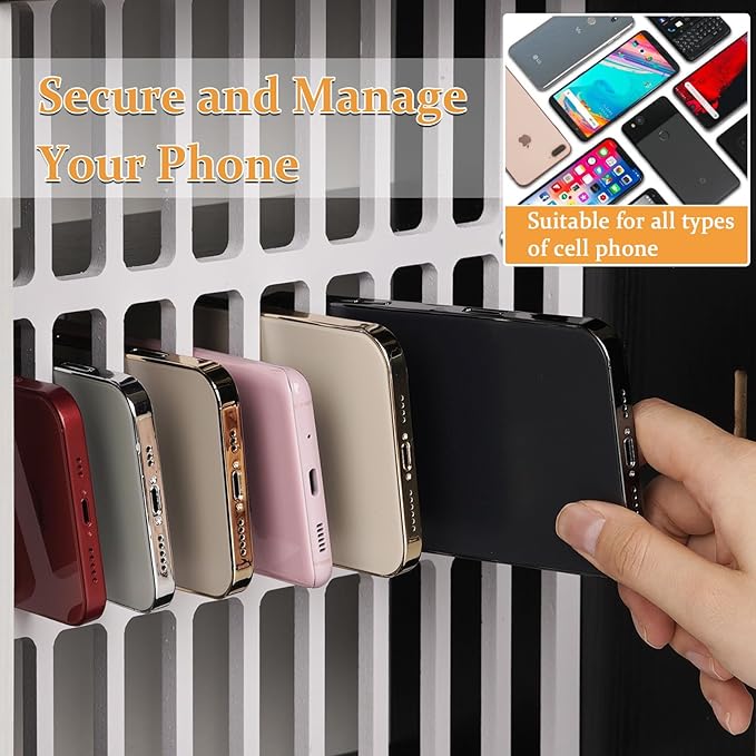 Lzttyee Cell Phone Holder Classroom 33 Slots Wooden Cell Phone Storage Cabinet Pocket Chart with Handle and Security Lock for Classroom Office (33 Grid Cabinet Black)