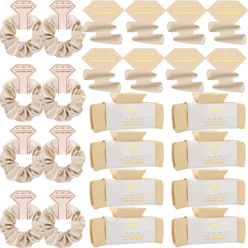 Bridesmaid Scrunchies | Set of 8 Hair Claw Clips for Bachelorette Party & Bridal Shower Gifts - 4.1 Inch, Champagne