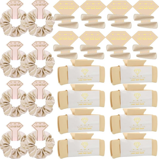 Bridesmaid Scrunchies | Set of 8 Hair Claw Clips for Bachelorette Party & Bridal Shower Gifts - 4.1 Inch, Champagne